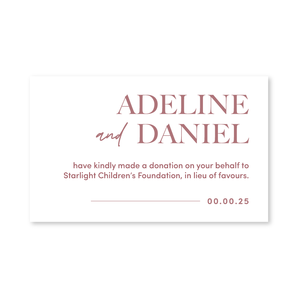 Wedding Favour Donation Card - The Classic Collection