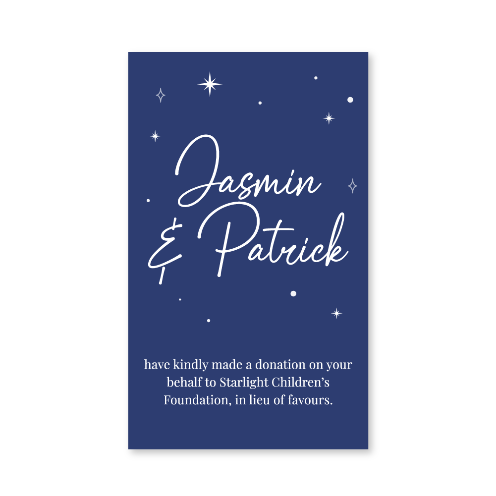 Wedding Favour Donation Card - The Shining Moments Collection