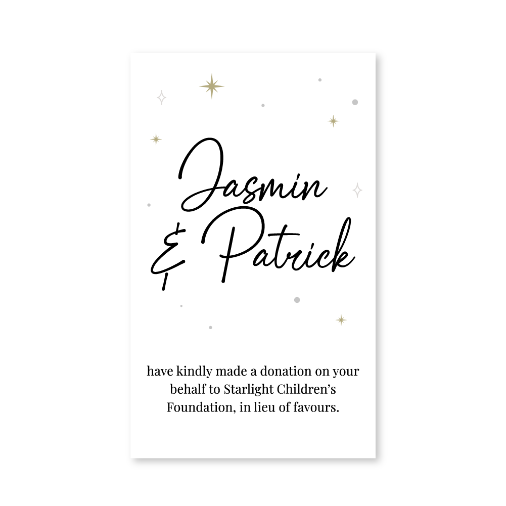 Wedding Favour Donation Card - The Shining Moments Collection