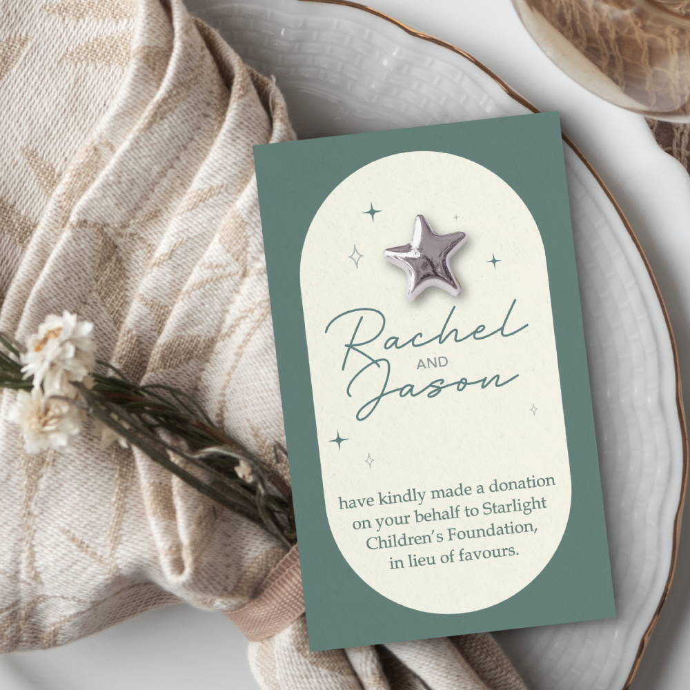 Wedding Favour Donation Card - Wish Upon a Star - Teal