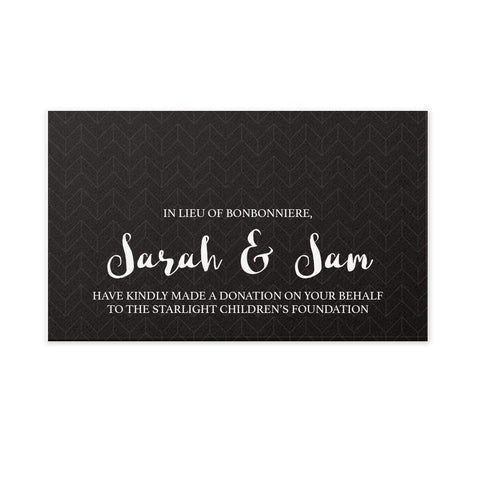Wedding Favour Donation Card - Black Chevron