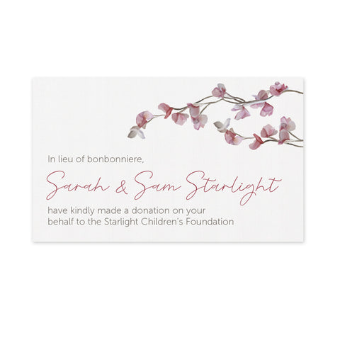 Wedding Favour Donation Card - Cherry Blossom