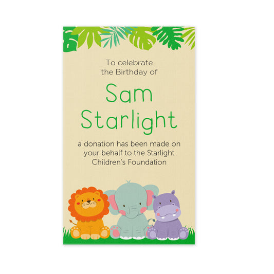 Celebration Favours Donation Card - Jungle Animals