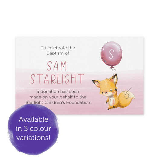 Celebration Favours Donation Card - Little Fox