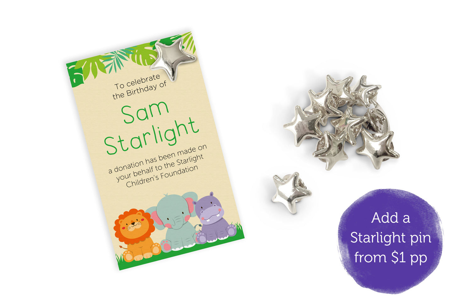 Celebration Favours Donation Card - Jungle Animals