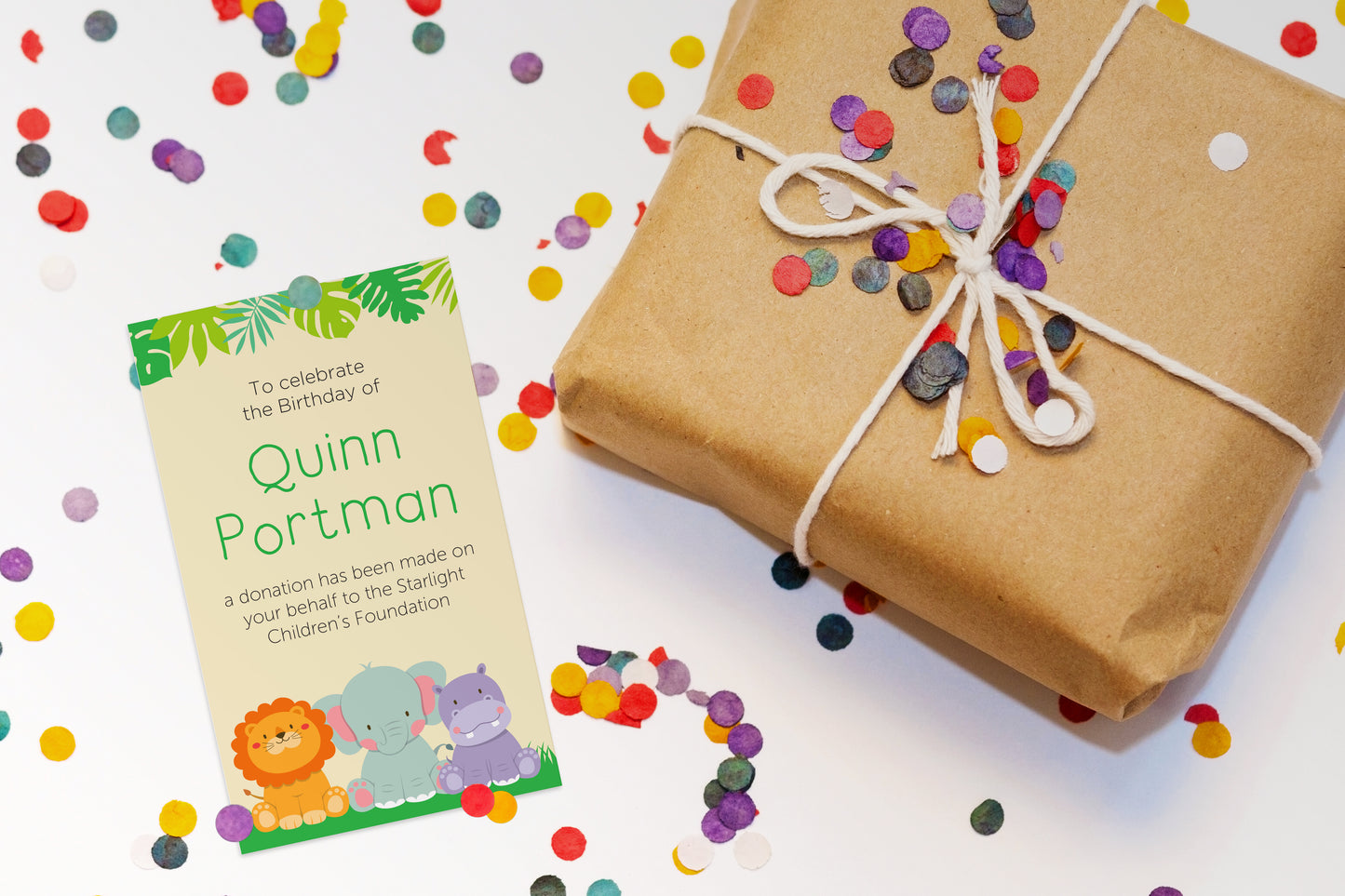 Celebration Favours Donation Card - Jungle Animals