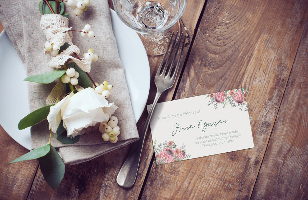 Celebration Favours Donation Card - Native Flowers