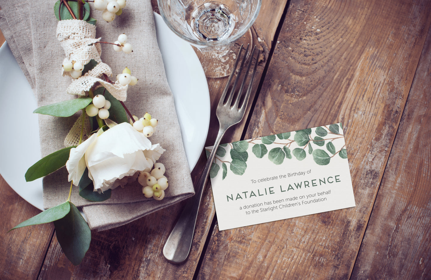 Celebration Favours Donation Card - Eucalyptus