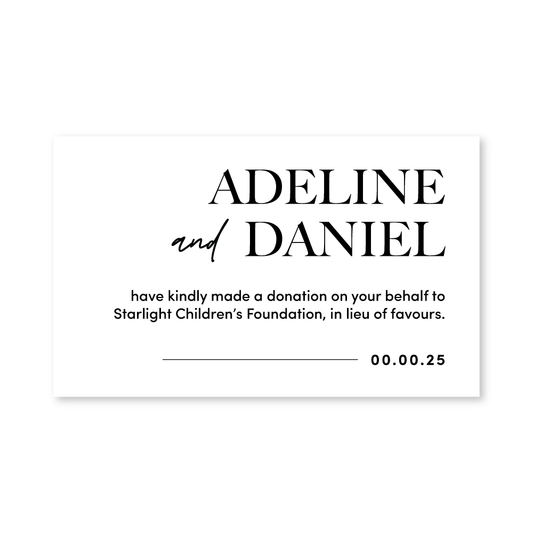 Wedding Favour Donation Card - Classic - Black