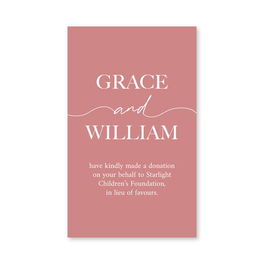Wedding Favour Donation Card - Minimalist - Blush