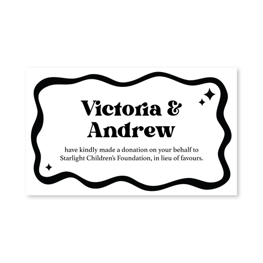 Wedding Favour Donation Card - Modern Flow - Black