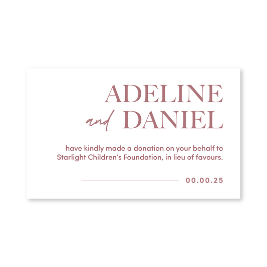 Wedding Favour Donation Card - Classic - Blush