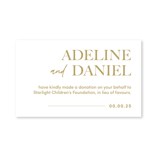 Wedding Favour Donation Card - Classic - Gold