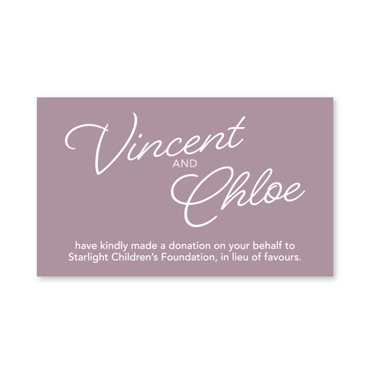 Wedding Favour Donation Card - Signature - Blush
