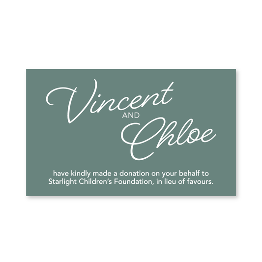 Wedding Favour Donation Card - Signature - Teal