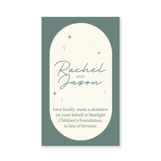 Wedding Favour Donation Card - Wish Upon a Star - Teal