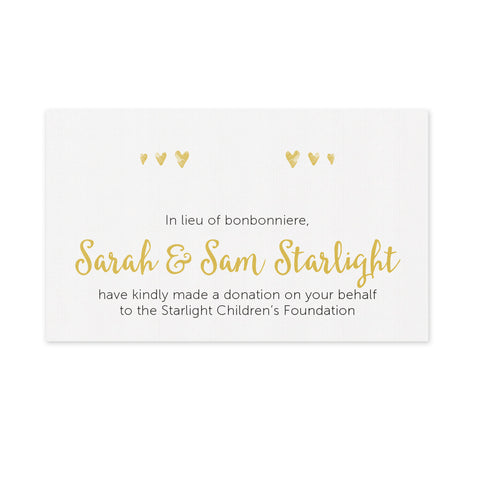 Wedding Favour Donation Card - Golden Hearts