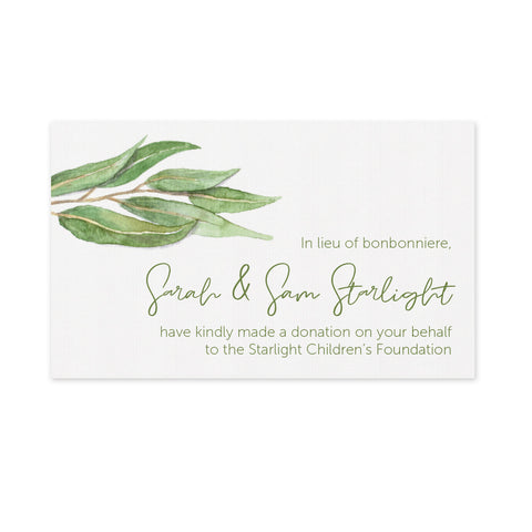 Wedding Favour Donation Card - Gum Leaf