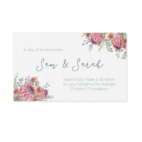 Wedding Favour Donation Card - Native Flowers