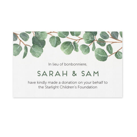 Wedding Favour Donation Card - Eucalyptus