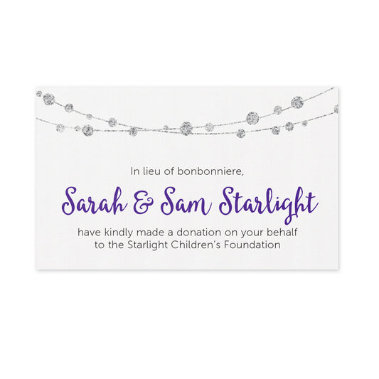 Wedding Favour Donation Card - Silver Garland