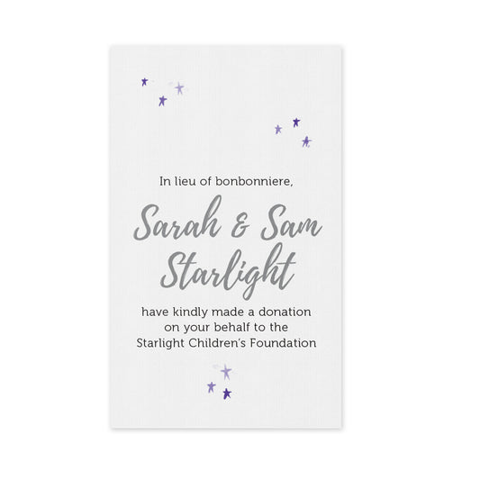 Wedding Favour Donation Card - Twinkle White