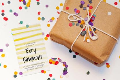 Celebration Favours Donation Card - Stripes