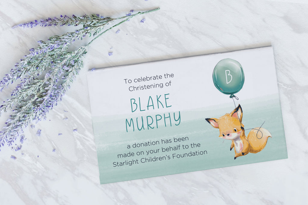 Celebration Favours Donation Card - Little Fox